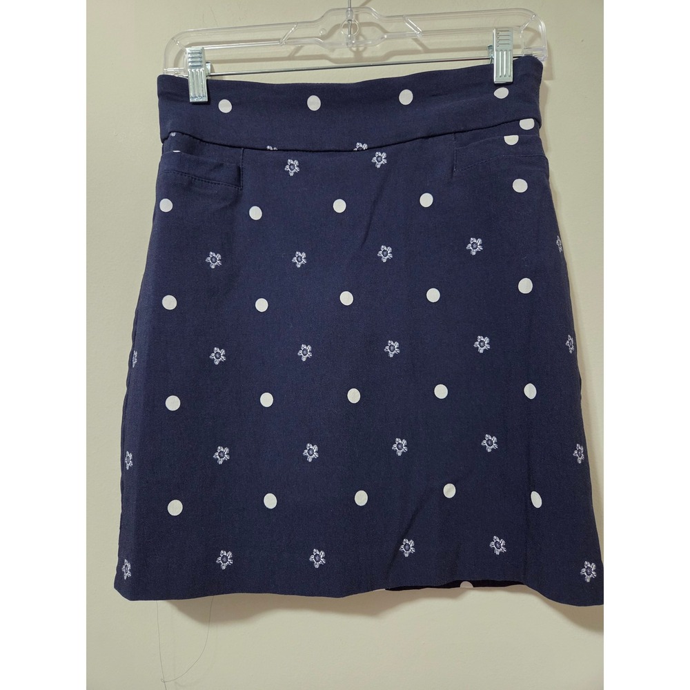 Kim Rogers Navy Blue Polka Dot Floral Embroidered Skort Size 6 Strtch Mini Skirt